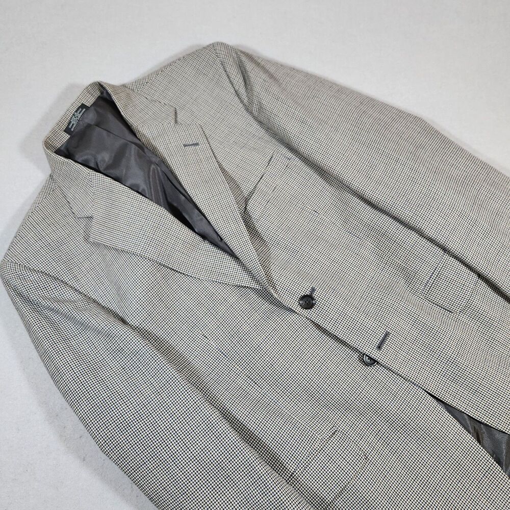 Stafford Blue, Black and White Houndstooth Blazer Sport Coat Modern Fit 40R